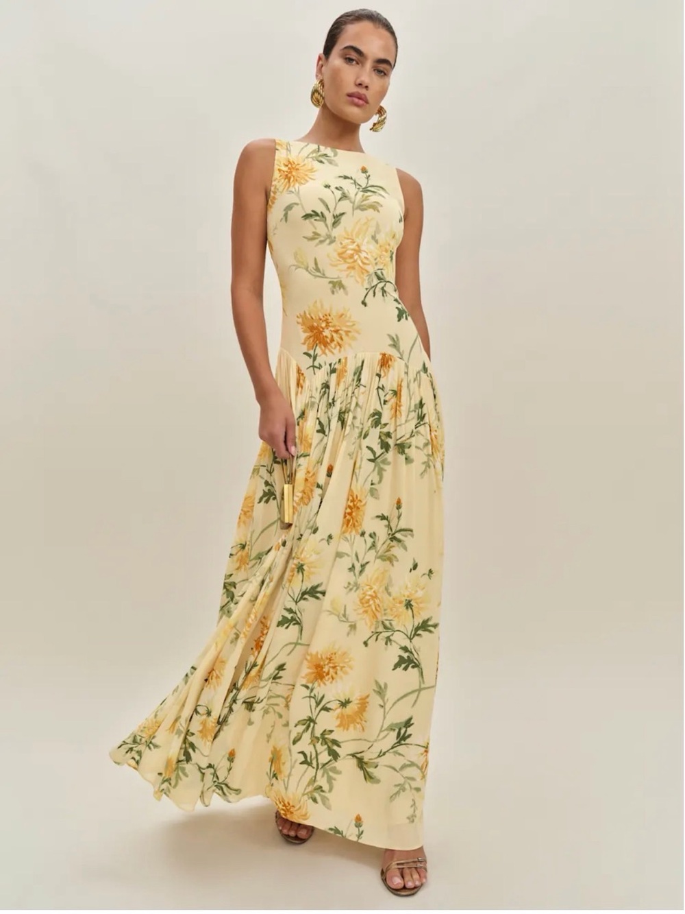 Reformation woven maxi floral yellow dress